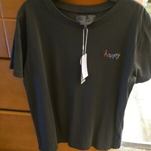 C&C California Black Crewneck Tee with Graphic Neck Label Says HAPPY